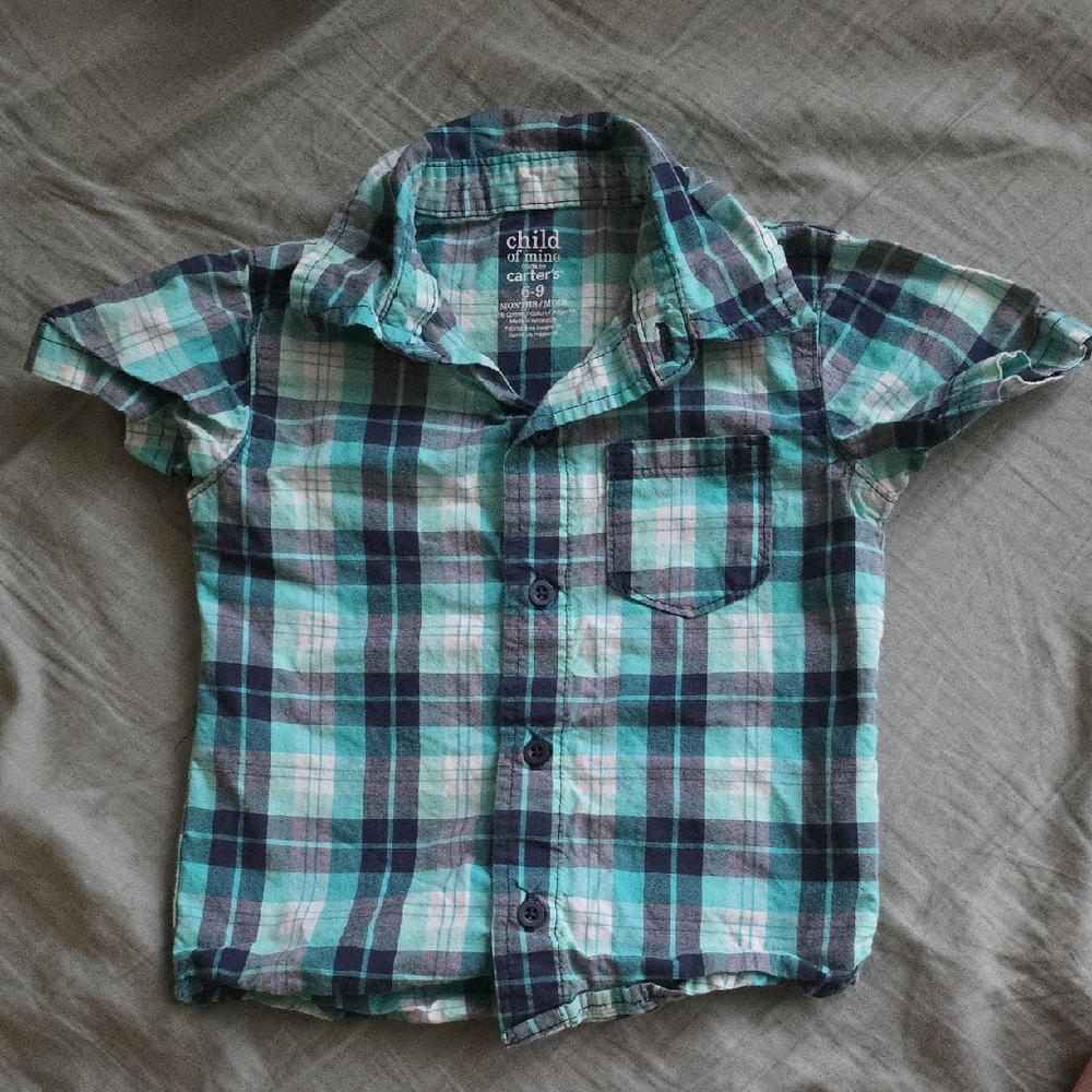 The Children's Place Plaid Button-Down Shirt - Teal and Navy